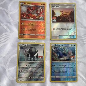 4 Different Pokémon Cards Reverse Foil with Pokémon League Sign